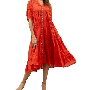 NWT Karyn Seo Floral Embroidered V-neck Dress Tomato Red Sz XL $168